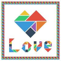 Tangram brain game HEART flat UI color Happy Valentine's Day vector illustration