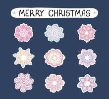 Vector modern colorful Christmas set with illustrations of snowflakes, sticker pack. Use it as elements for design greeting cards , poster, card, packaging paper design