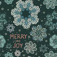 Vector modern greeting card with colorful hand draw illustration of snowflakes. Merry christmas. Use it as elements for design poster, card, fills, web page, wrapping paper, design of presentation