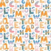 Vector seamless pattern with colorful letters on white background. Alphabet. Can be used for wallpaper, pattern fills, web page, surface textures, textile print, wrapping paper, design presentation
