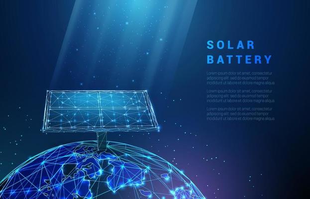 Abstract blue solar battery on planet earth, panel, renewable energy