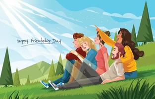 Happy Friendship Day with Group of Friends vector