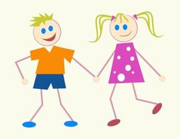 Stick Kids Holding Hands vector