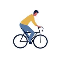 Man driver sitting on bicycle flat cartoon. Vector illustration