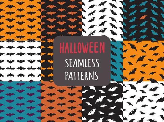 Collection of 16 seamless patterns with bats.