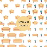 Seamless pattern with stylish armchairs and sofas. Scandinavian furniture vector background.