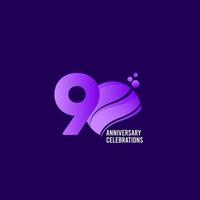 Celebración del aniversario de 90 años, ilustración de diseño de plantilla de vector púrpura