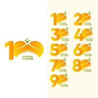 Conjunto de celebración de aniversario de 100 años, ilustración de diseño de plantilla de vector naranja