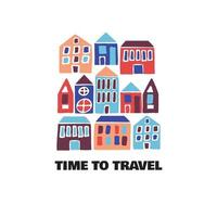Time to Travel card. Modern flat hand drawn illustration. vector
