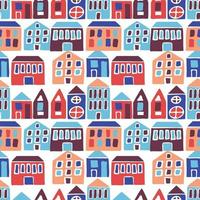 Seamless pattern with hand drawn houses. Vector illustration