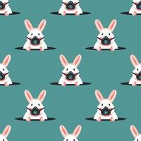 Seamless pattern with rabbits in respirators. Vector flat illustration.