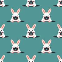 Seamless pattern with rabbits in respirators. Vector flat illustration.