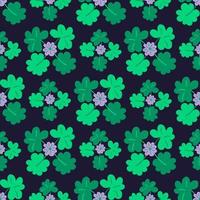 Blooming clover Seamless pattern with trefoil and four-leaf. vector