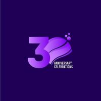 30 Years Anniversary Celebration, Purple Vector Template Design Illustration