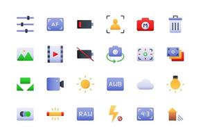 conjunto de iconos de degradado de ui de cámara vector