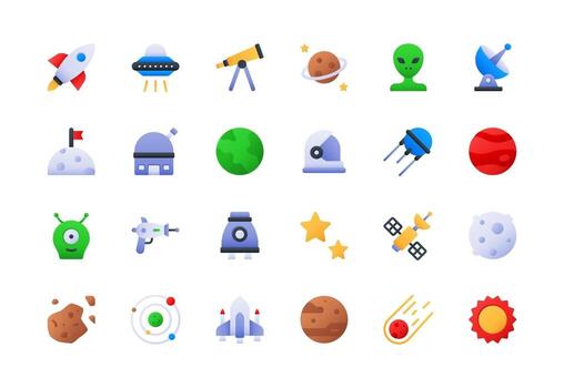 conjunto de iconos de degradado de objetos espaciales vector