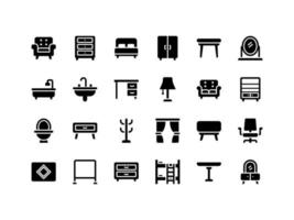 Furniture and Household Items Glyph Icon Set vector