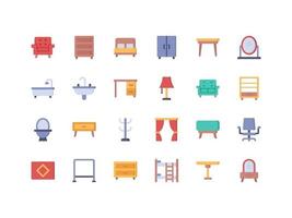 Furniture and Household Items Flat Icon Set vector