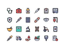 conjunto de iconos de color lineal médico y sanitario vector