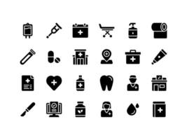 conjunto de iconos de glifos médicos y sanitarios vector