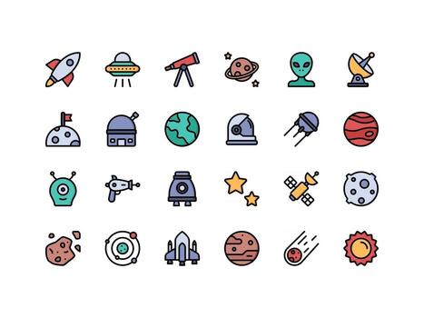 Space Objects Lineal Color Icon Set vector