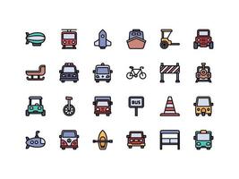 transporte y vehículos conjunto de iconos de color lineal vector