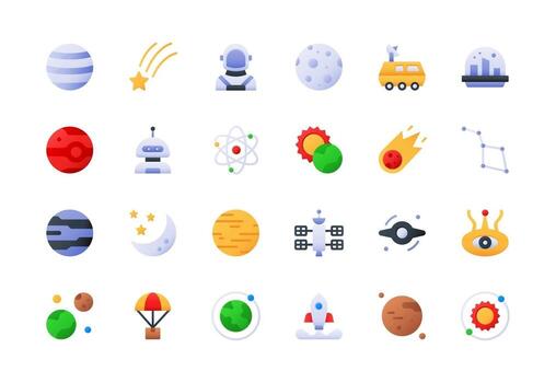 conjunto de iconos de degradado de objetos espaciales vector