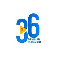 36 Years Anniversary Celebration, Blue Vector Template Design Illustration