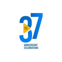 37 Years Anniversary Celebration, Blue Vector Template Design Illustration