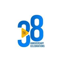 38 Years Anniversary Celebration, Blue Vector Template Design Illustration