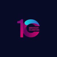 10 Years Anniversary Celebration, Purple and Blue Gradient Vector Template Design Illustration
