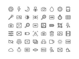 Camera Interface Outline Icon Set vector