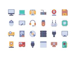 computadora y conjunto de iconos planos vector