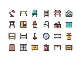 Furniture and Household Items Lineal ColorIcon Set vector