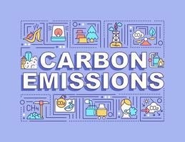 Carbon emissions word concepts banner. CO2 release. Global warming. Infographics with linear icons on purple background. Isolated creative typography. Vector outline color illustration with text