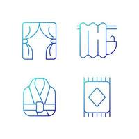 Home textile items gradient linear vector icons set. Window blinds. Bathroom curtain. Bath robes. Floor carpet. Thin line contour symbols bundle. Isolated vector outline illustrations collection