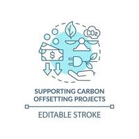 Supporting carbon offsetting projects concept icon. Neutralizing CO2 emissions abstract idea thin line illustration. Energy sustainability. Vector isolated outline color drawing. Editable stroke