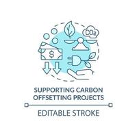 Supporting carbon offsetting projects concept icon. Neutralizing CO2 emissions abstract idea thin line illustration. Energy sustainability. Vector isolated outline color drawing. Editable stroke