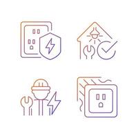 Electrician service gradient linear vector icons set. Surge protection. Safety inspection. Operating with devices. Thin line contour symbols bundle. Isolated vector outline illustrations collection