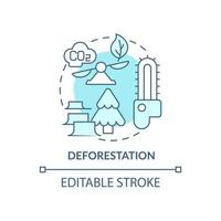 icono del concepto de deforestación. Las emisiones de carbono humano provocan una ilustración de línea fina de idea abstracta. el adelgazamiento de los bosques tropicales y la destrucción por parte de los humanos dibujo de color de contorno aislado vectorial. trazo editable vector