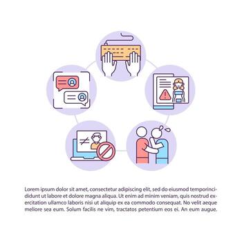 Reportando iconos de línea de concepto de contenido hiriente con texto vector