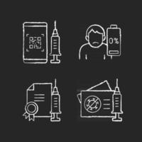 Covid vaccine quality chalk white icons set on black background vector