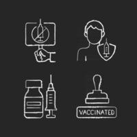Inmunización contra virus iconos de tiza blanca sobre fondo negro vector