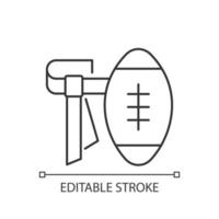 Flag football linear icon. Removing flag from ball carrier during game. Physical safety. Thin line customizable illustration. Contour symbol. Vector isolated outline drawing. Editable stroke