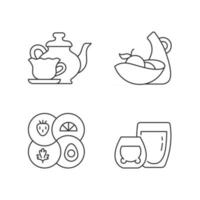 Trendy kitchenware linear icons set. Sectional plate and divided dish. Double glass cups for hot tea. Customizable thin line contour symbols. Isolated vector outline illustrations. Editable stroke