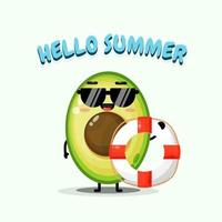 Cute avocado mascot carrying a float with summer greetings vector