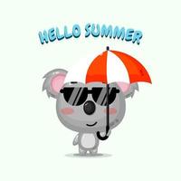 Cute koala mascot carrying umbrella with summer greetings vector