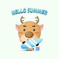 Cute deer mascot carrying surfboard in summer vector