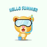 Cute bear wearing diving gear with summer greetings vector