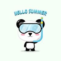 Cute panda wearing diving gear with summer greetings vector